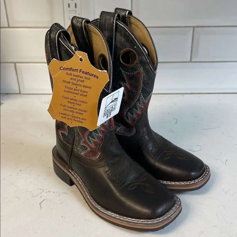 Smokey Mountain Boots Black & Brown Distressed Western Cowboy Boots Size 9.5 New